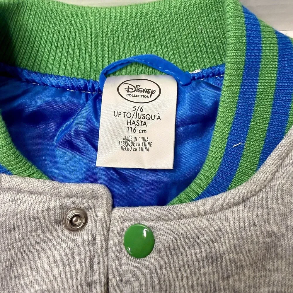 Disney Toy Story 4 Boys Size 5/6 Varsity Jacket Woody Buzz Forky Blue Green Gray